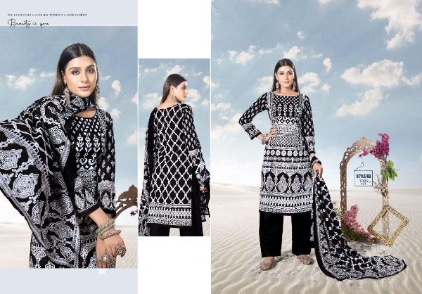 Keval Fab Presents  Alija Black & White Cotton Printed Pakistani Dresses Wholesale Rate In Surat