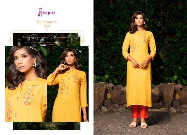 Psyna Presnets Penthouse Rayon Slub Kurti With Pant Collection Wholesale Rate In Surat