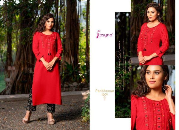 Psyna Presnets Penthouse Rayon Slub Kurti With Pant Collection Wholesale Rate In Surat