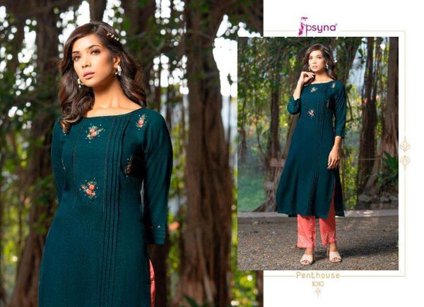 Psyna Presnets Penthouse Rayon Slub Kurti With Pant Collection Wholesale Rate In Surat