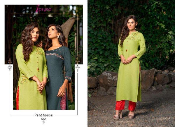 Psyna Presnets Penthouse Rayon Slub Kurti With Pant Collection Wholesale Rate In Surat