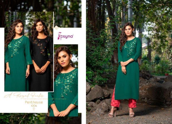 Psyna Presnets Penthouse Rayon Slub Kurti With Pant Collection Wholesale Rate In Surat