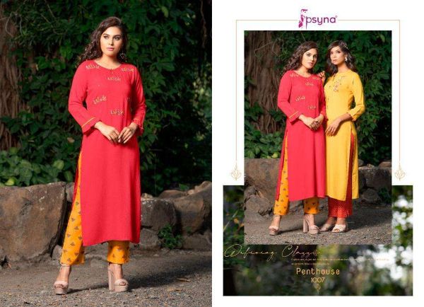 Psyna Presnets Penthouse Rayon Slub Kurti With Pant Collection Wholesale Rate In Surat