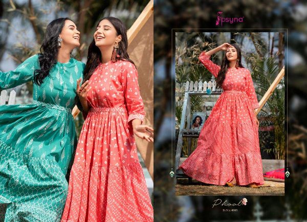 Psyna Presents Phool Vol 4 Cotton Designer Long And Party Wear Gown Wholesale Rate In Surat