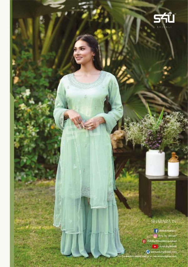 S4u Presnets  Shivali Sharara Royal Outfits Festive Wardrobe Party Collection Fully Flared Style Wholesale Rate In Surat