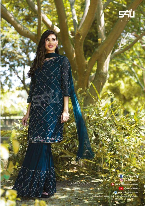 S4u Presnets  Shivali Sharara Royal Outfits Festive Wardrobe Party Collection Fully Flared Style Wholesale Rate In Surat