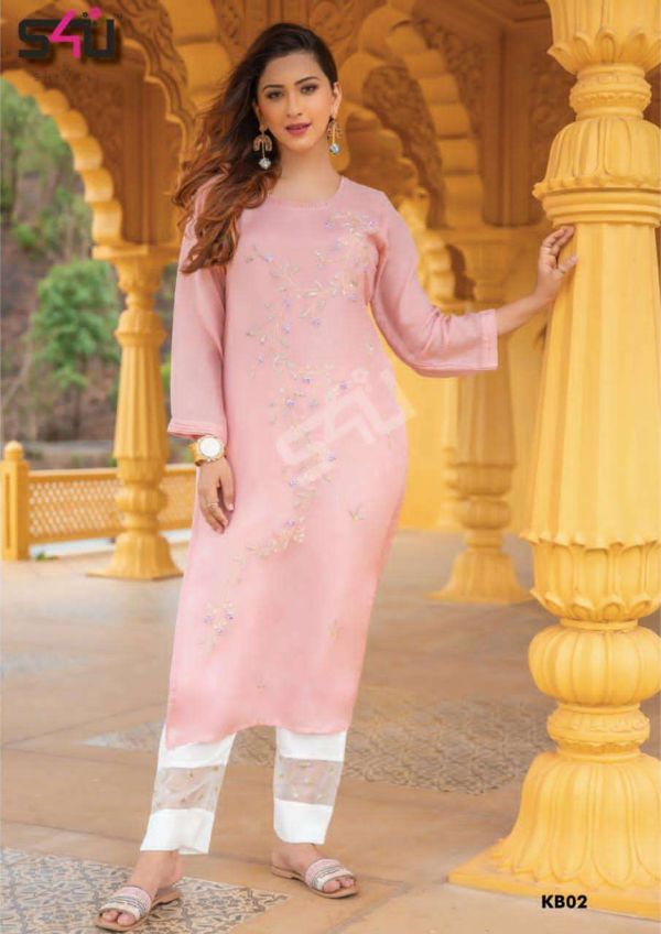 S4u Presnets  Khwaab Muslin Handwork Indian Party Wear Elegant Kurti With Pant Pair Wholesale Rate In Surat