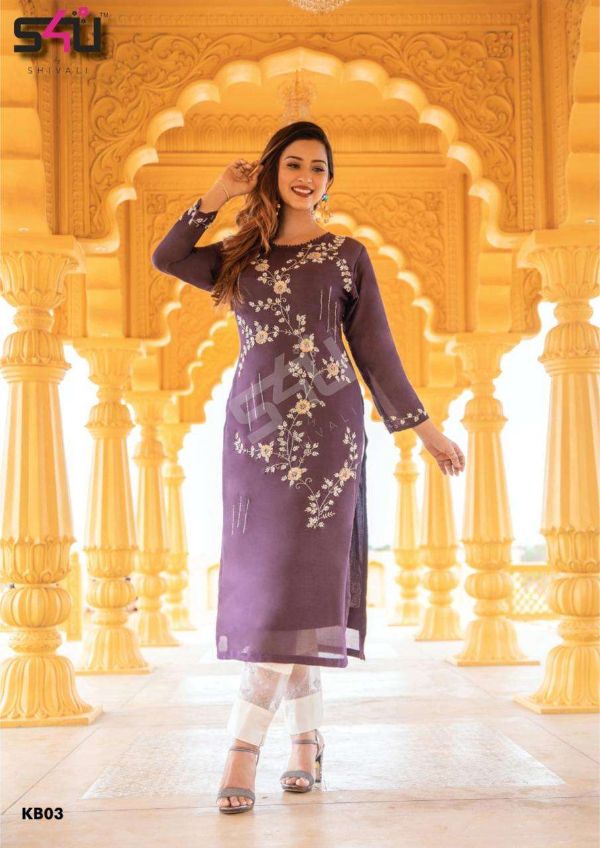 S4u Presnets  Khwaab Muslin Handwork Indian Party Wear Elegant Kurti With Pant Pair Wholesale Rate In Surat