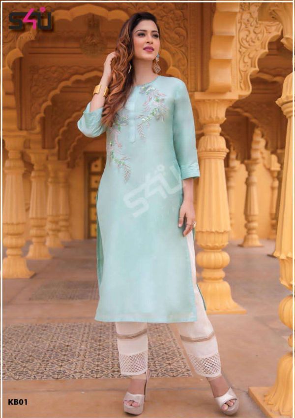 S4u Presnets  Khwaab Muslin Handwork Indian Party Wear Elegant Kurti With Pant Pair Wholesale Rate In Surat