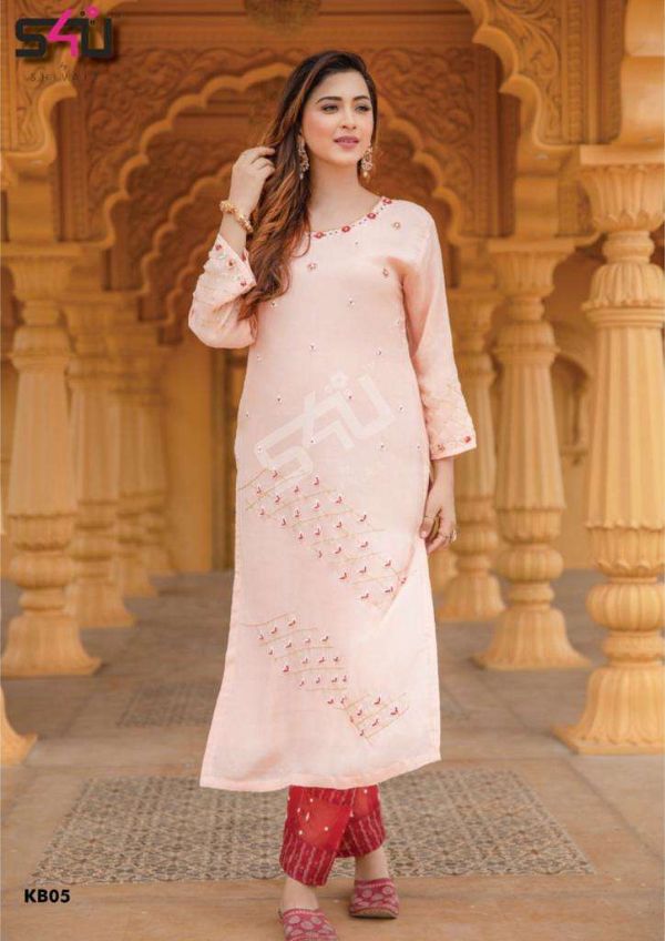 S4u Presnets  Khwaab Muslin Handwork Indian Party Wear Elegant Kurti With Pant Pair Wholesale Rate In Surat