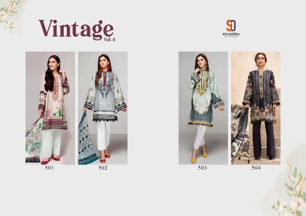 Shraddha Presents Vintage Vol 4 Lawn Cotton Pakistani Dresses Wholesale Rate In Surat