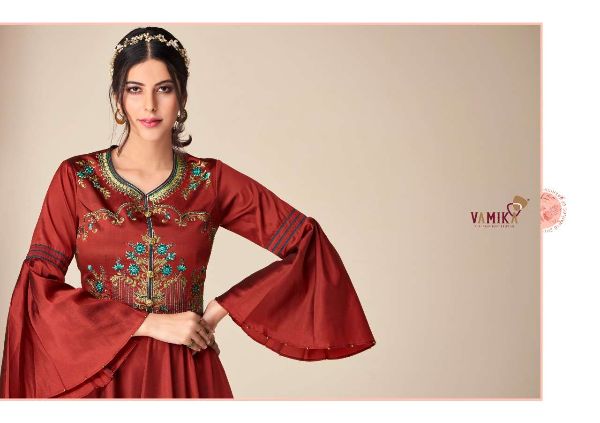 Vamika Presents Rang Mahal Tapeta Silk Long Party Wear Gown Wholesale Rate In Surat