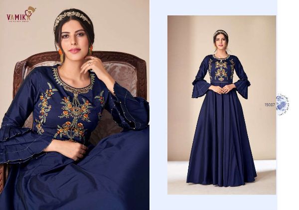 Vamika Presents Rang Mahal Tapeta Silk Long Party Wear Gown Wholesale Rate In Surat