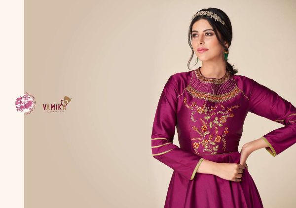 Vamika Presents Rang Mahal Tapeta Silk Long Party Wear Gown Wholesale Rate In Surat