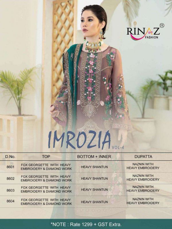 Rinaz Fashion Presnets Imorzia Vol-4 Georgette Pakistani Suits Wholesale Rate In Surat