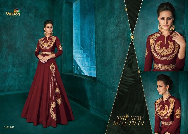 Vardan Designer Presents Rozi Gold Vol-1  Beautiful  Party Wear  Silk With Heavy Embroidery Gowns  Wholesale Rate In Surat