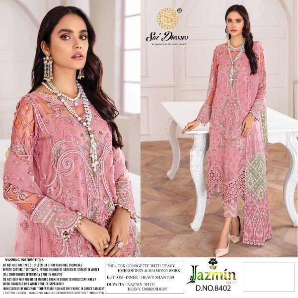 Sai Dresses Present Jazmin Vol-17 Pakistani Fox Georgette Embroidery Suits Latest Catalogue Wholesale Rate In Surat