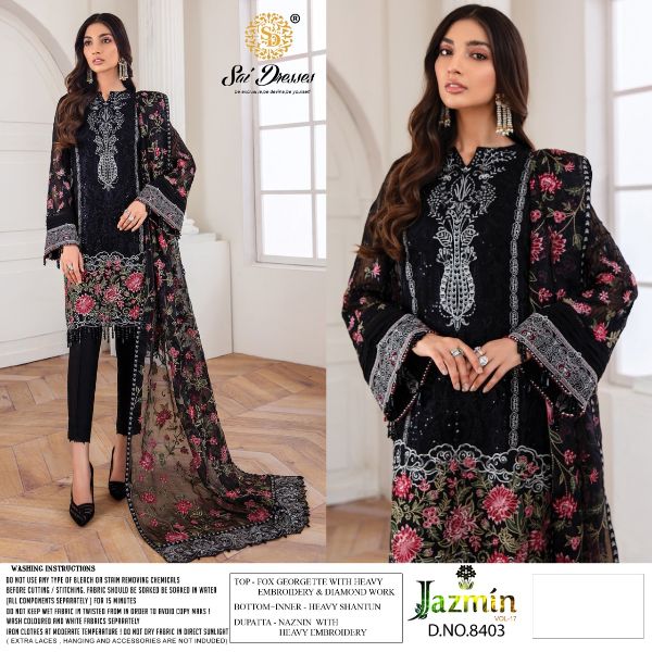Sai Dresses Present Jazmin Vol-17 Pakistani Fox Georgette Embroidery Suits Latest Catalogue Wholesale Rate In Surat