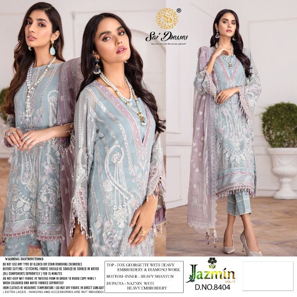 Sai Dresses Present Jazmin Vol-17 Pakistani Fox Georgette Embroidery Suits Latest Catalogue Wholesale Rate In Surat