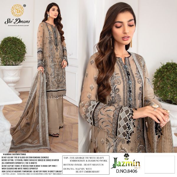 Sai Dresses Present Jazmin Vol-17 Pakistani Fox Georgette Embroidery Suits Latest Catalogue Wholesale Rate In Surat