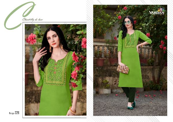 Vardan Designer Presents Cloud Vol-2 Designer Cotton  Heavy Embroidery Kurti Collection Wholsale Rate In Surat