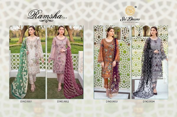 Rinaz Fashion Presents Ramsha Vol 9 Faux Georgette With Embroidery Work Pakistani Suits Collection Wholesale Rate In Surat