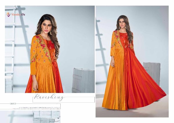 Vamika Presents Saanvi Vol-2 Designer Party Wear Fancy Silk Long Gown Catalog Collections Wholesale Rate In Surat