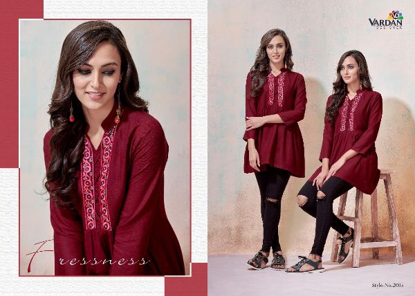 Vardan Designer Presents Ira Designer Fancy Rayon Top Catalog Collections Wholesale Rate In Surat