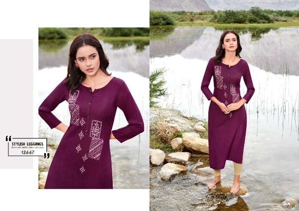 Kalaroop Presents Beat Rayon Embroidery Simple Wear Fancy Kurtis Wholesale Rate In Surat