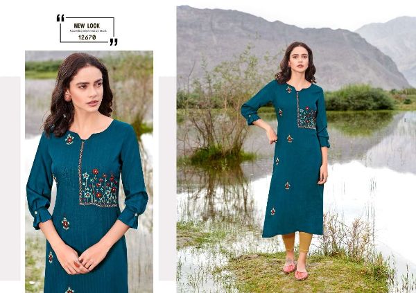 Kalaroop Presents Beat Rayon Embroidery Simple Wear Fancy Kurtis Wholesale Rate In Surat