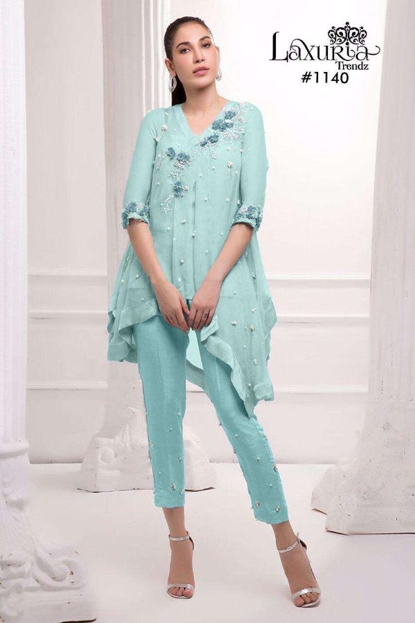 Sai Dresses Presnets 1140 Georgette Handwork Tunic With Cotton Pant Pakistani Collection Wholesale Rate In Surat