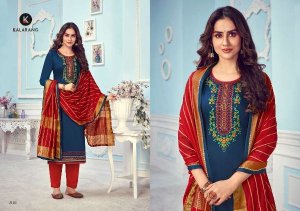 Kalarang Presents  Mihika  Jam Silk Cotton Casual Wear Dress Materials Wholesale Rate In Surat
