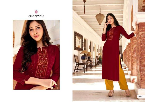 Rangoon Presnets  Park Vol 2  Rayon Work Casual Wear Fancy Kurti Wholesale Rate In Surat