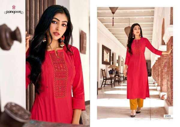 Rangoon Presnets  Park Vol 2  Rayon Work Casual Wear Fancy Kurti Wholesale Rate In Surat