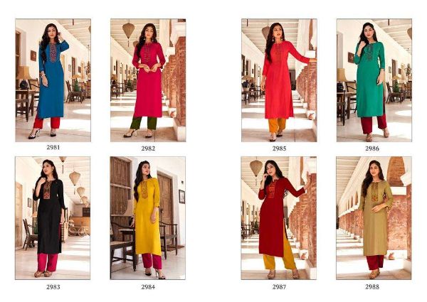 Rangoon Presnets  Park Vol 2  Rayon Work Casual Wear Fancy Kurti Wholesale Rate In Surat