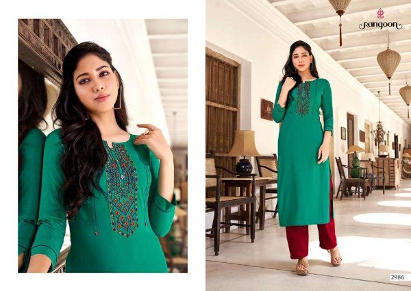 Rangoon Presnets  Park Vol 2  Rayon Work Casual Wear Fancy Kurti Wholesale Rate In Surat