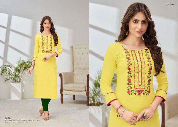 Rangoon Presents  Pahel Rayon Work Simple Wear Fancy Kurtis Wholesale Rate In Surat