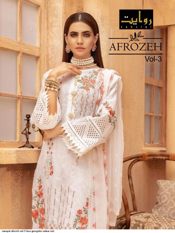 Rawayat Presnets  Afrozeh Vol 3 Faux Georgette Salwar Suit Wholesale Rate In Surat