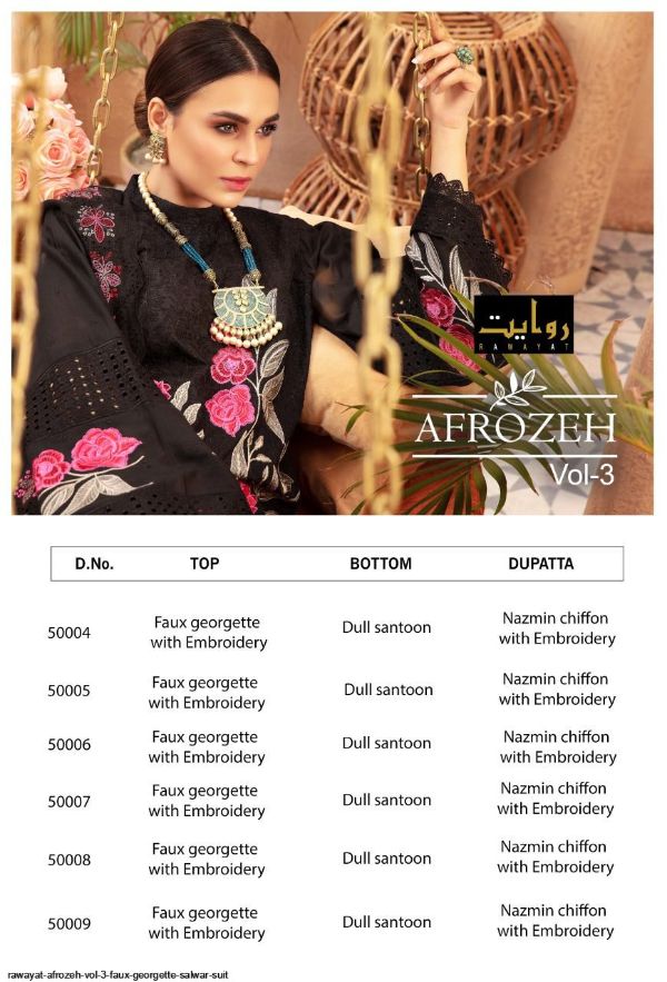 Rawayat Presnets  Afrozeh Vol 3 Faux Georgette Salwar Suit Wholesale Rate In Surat