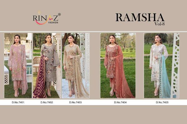 Rinaz Fashion Presents  Ramsha Vol 8 Faux Georgette With Embroidery Work Pakistani Suits Collection Wholesale Rate In Surat
