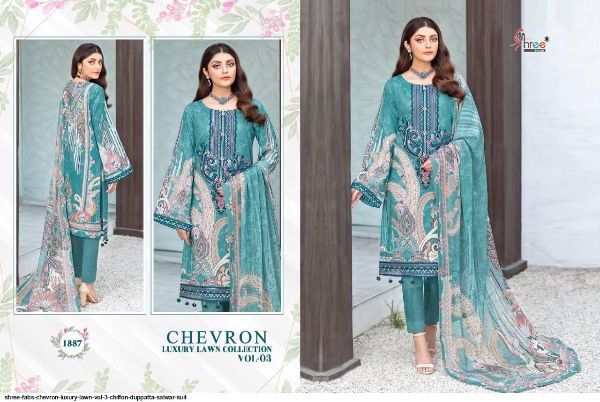 Shree Fabs Presnets Chevron Luxury Lawn Vol 3  Salwar Suit Wholesale Rate In Surat