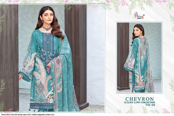Shree Fabs Presnets Chevron Luxury Lawn Vol 3  Salwar Suit Wholesale Rate In Surat