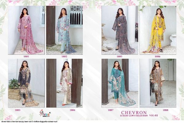 Shree Fabs Presnets Chevron Luxury Lawn Vol 3  Salwar Suit Wholesale Rate In Surat