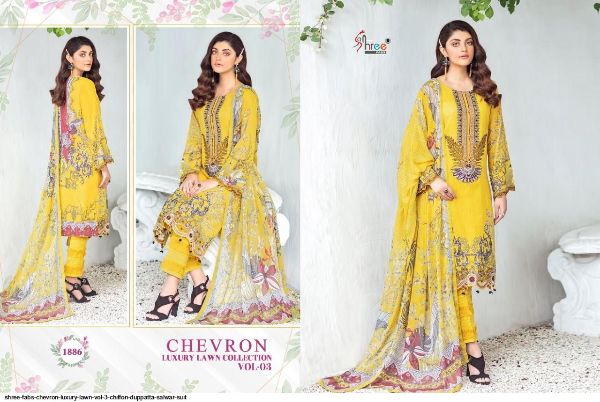 Shree Fabs Presnets Chevron Luxury Lawn Vol 3  Salwar Suit Wholesale Rate In Surat
