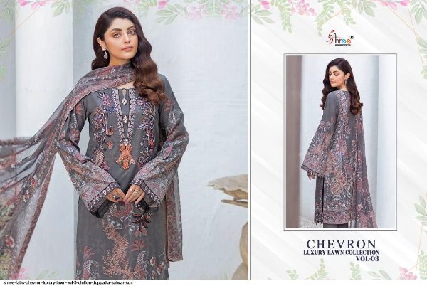 Shree Fabs Presnets Chevron Luxury Lawn Vol 3  Salwar Suit Wholesale Rate In Surat