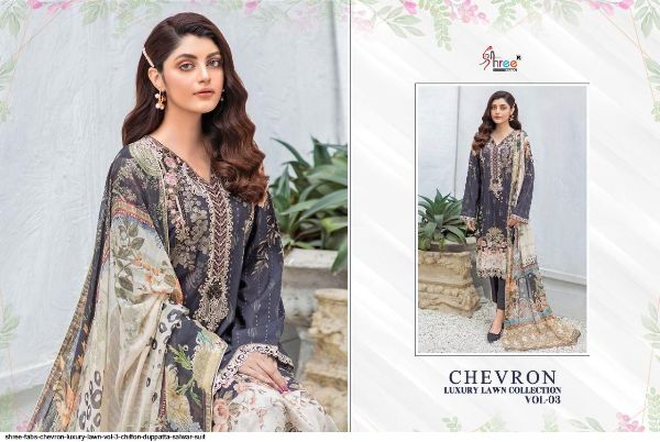 Shree Fabs Presnets Chevron Luxury Lawn Vol 3  Salwar Suit Wholesale Rate In Surat