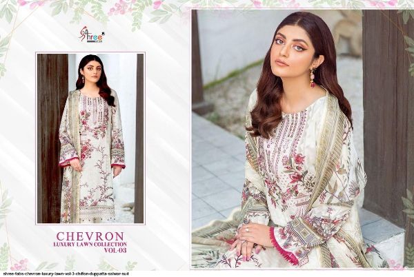 Shree Fabs Presnets Chevron Luxury Lawn Vol 3  Salwar Suit Wholesale Rate In Surat