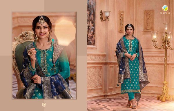 Vinay Fashion Presnets Zardosi Hitlist Pure Dola Jacquard Party Wear Indian Salwar Kameez Wholesale Rate In Surat