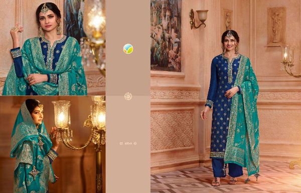 Vinay Fashion Presnets Zardosi Hitlist Pure Dola Jacquard Party Wear Indian Salwar Kameez Wholesale Rate In Surat