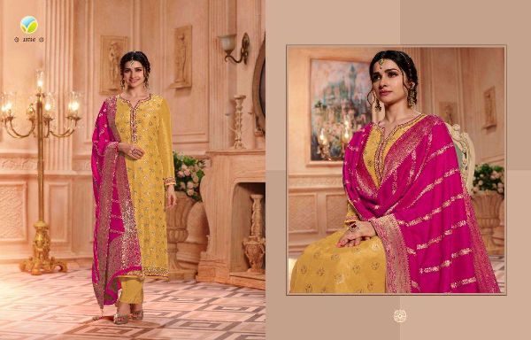 Vinay Fashion Presnets Zardosi Hitlist Pure Dola Jacquard Party Wear Indian Salwar Kameez Wholesale Rate In Surat